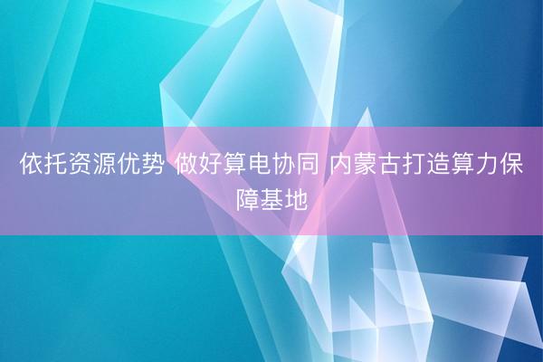 依托资源优势 做好算电协同 内蒙古打造算力保障基地