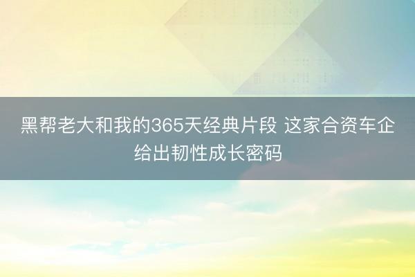 黑帮老大和我的365天经典片段 这家合资车企给出韧性成长密码