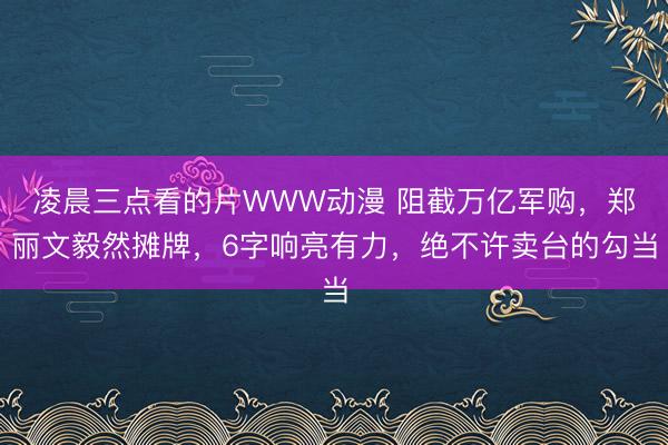 凌晨三点看的片WWW动漫 阻截万亿军购，郑丽文毅然摊牌，6字响亮有力，绝不许卖台的勾当