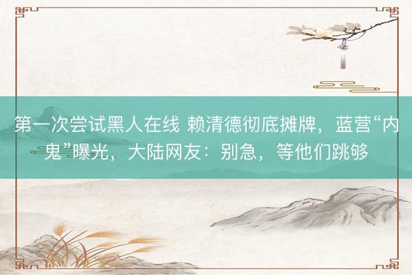 第一次尝试黑人在线 赖清德彻底摊牌，蓝营“内鬼”曝光，大陆网友：别急，等他们跳够