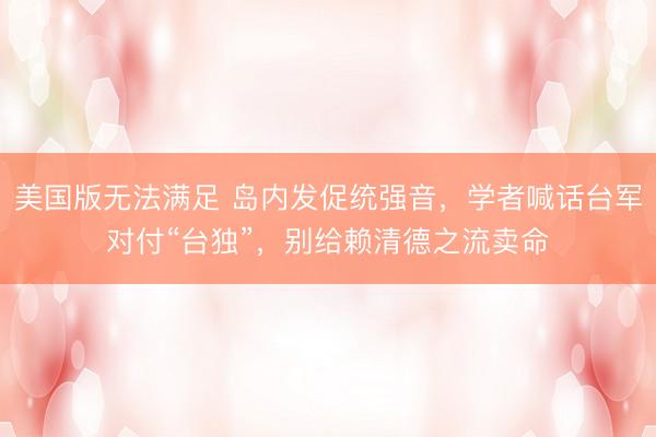 美国版无法满足 岛内发促统强音，学者喊话台军对付“台独”，别给赖清德之流卖命