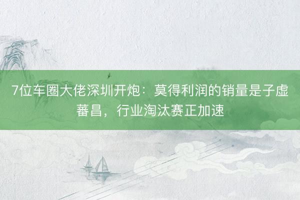7位车圈大佬深圳开炮：莫得利润的销量是子虚蕃昌，行业淘汰赛正加速