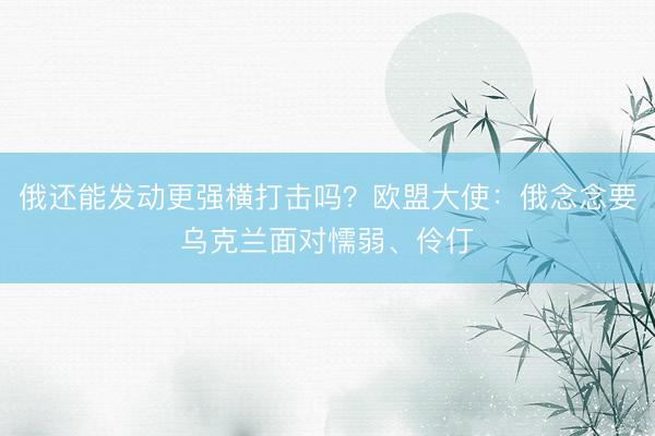 俄还能发动更强横打击吗？欧盟大使：俄念念要乌克兰面对懦弱、伶仃