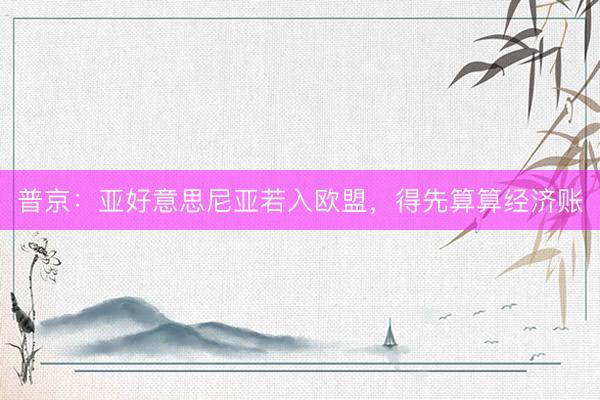 普京：亚好意思尼亚若入欧盟，得先算算经济账