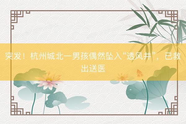 突发！杭州城北一男孩偶然坠入“透风井”，已救出送医