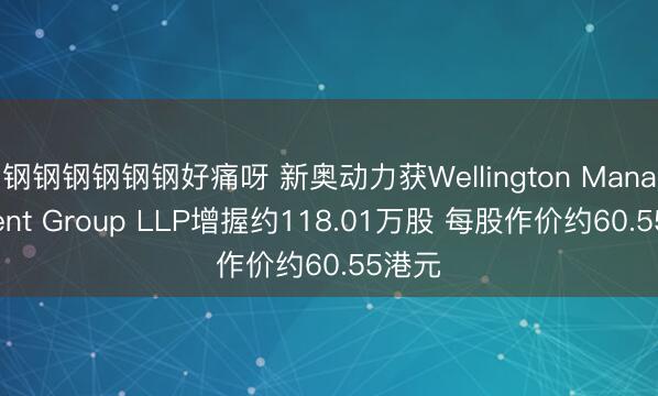 钢钢钢钢钢钢好痛呀 新奥动力获Wellington Management Group LLP增握约118.01万股 每股作价约60.55港元