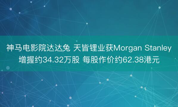 神马电影院达达兔 天皆锂业获Morgan Stanley增握约34.32万股 每股作价约62.38港元